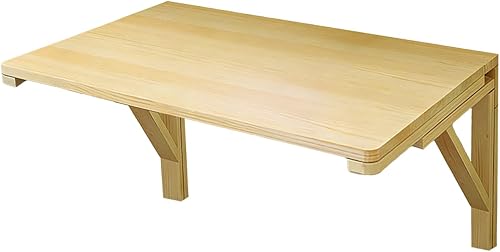 Miniatura 4 de MM MELISEN Mesa plegable de madera maciza para montar en pared, natural, 23.6 pulgadas de profundidad x 15.7 pulgadas de ancho. Un escritorio