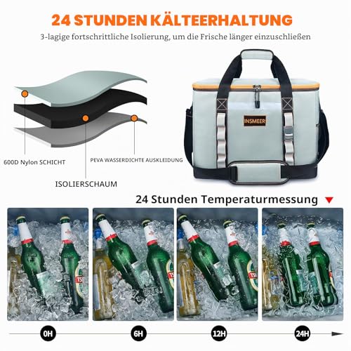INSMEER 48L Kühltasche Gross Faltbare, 65 Can Kühltasche Thermotasche Isoliertasche für Getränke… – Ansicht 4