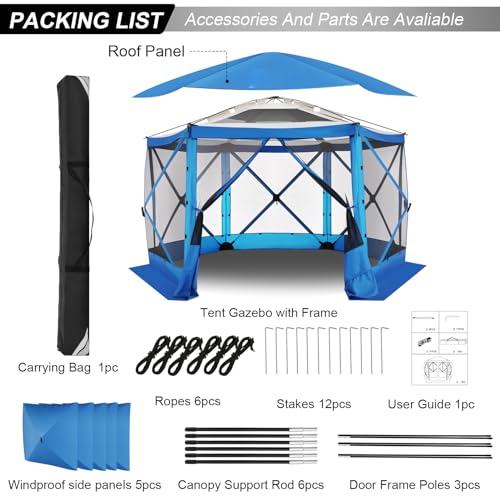 Image of COBIZI 12x12 FT Pop Up Canopy Stargazing Tent, Gazebos On Clearance with Removable Roof, Screened in Gazebo, Screen Tents Portable carpas para Patio for Outdoor Camping,Backyard, Garden, Blue(Pro)