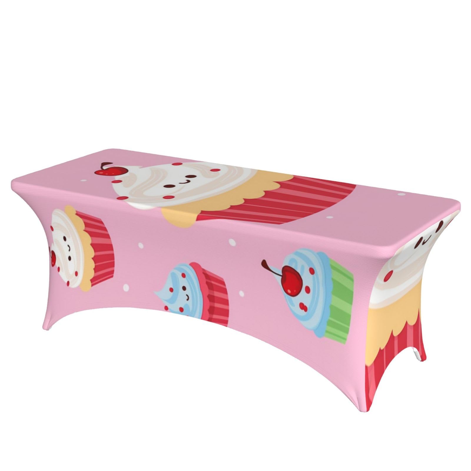 Fodpand Black 6Ft Spandex Table Cloth For Rectangle Tables - Cute Cupcake Tablecloth Protector, Washable And Wrinkle Resistant Stretch Patio Table Cover For Event, Wedding, Banquet & Parties