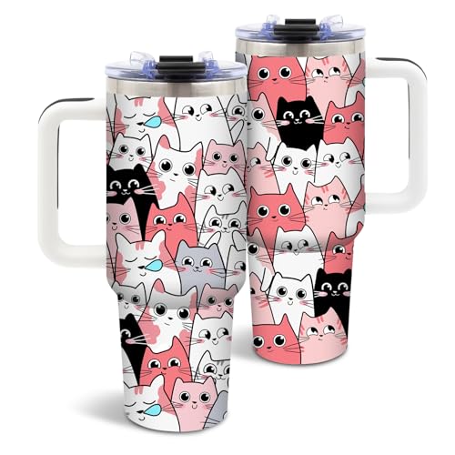 DUUV Cat Insulated Tumbler 40oz, Pink Cat Cup Gifts for Women Girls, Funny Cats Tumbler Leakproof, Cats Water Bottle for Gym Office Travel, Mothers Day Birthday Ideal Gifts for Cats Lovers, 1 Pack