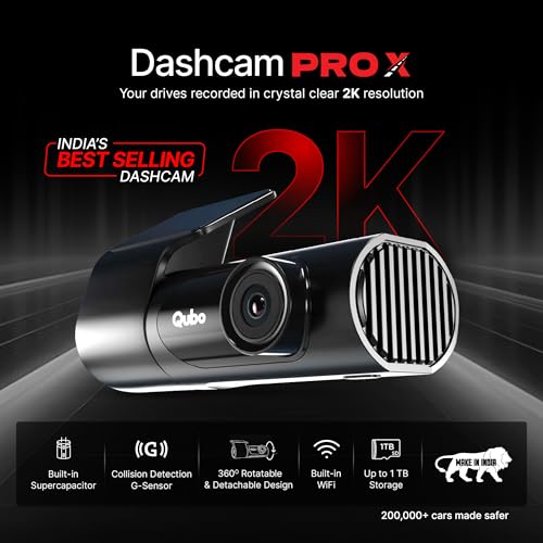 Image of Qubo Dashcam Pro X (2026 Edition) | 2K Resolution | Doubles up as in-Cabin Camera | NightPulse Vision | Wide FOV | Supercapacitor | Built in Wi-Fi, Mic | Up to 1TB Storage | Built for Indian Roads
