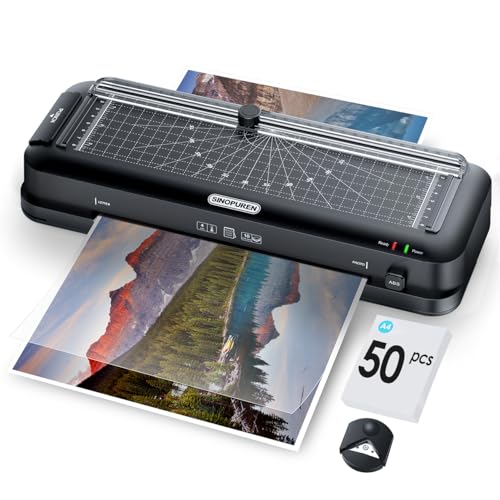 Image of Teacher Laminator Kit, 5-in-1 Laminator with Built-in Paper Trimmer, Hole Punch & Corner Rounder, 50 Laminating Pouches, Fast 3-Min Warm-Up, Jam-Free for Teacher or Craft