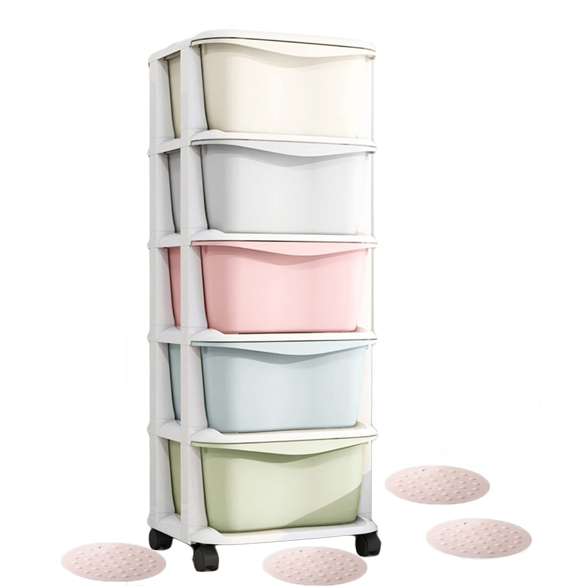Multicolor 5 Layer Plastic Cabinet Storage Toys Organizer Box rolling cart cabinet with wheels Drawer Storage containers 37cm