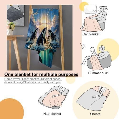 Couverture Polaire 240 x 260 cm Dauphin Bleu, Couverture Canapé Grande Taille Usage Multiple comme Couette d'Appoint, Assure Une Protection Contre Le Froid, AQ8886
