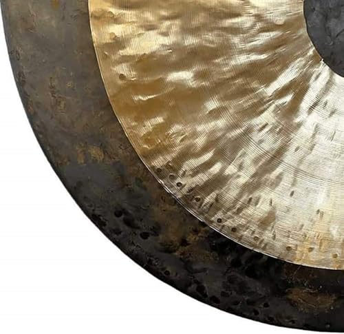 Gong chinois traditionnel en bronze – Aspect vieilli avec beau délavage scintillant, décoration pour extérieur, terrasse et jardin