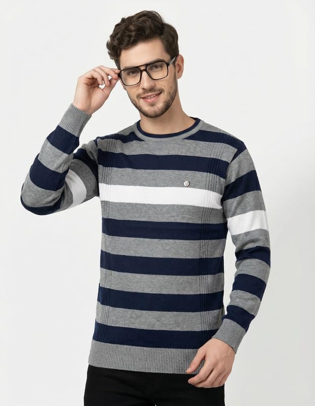 Striped Full-Sleeve Sweater for Men [Flat-Knit Pullover]-image-37