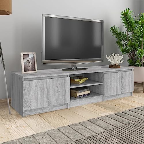 Mueble de TV Sonoma gris de 140 x 40 x 35,5 cm, elegante mueble de madera para sala de estar, aparador moderno, consola multimedia, centro de entretenimiento, solución de almacenamiento - 815358