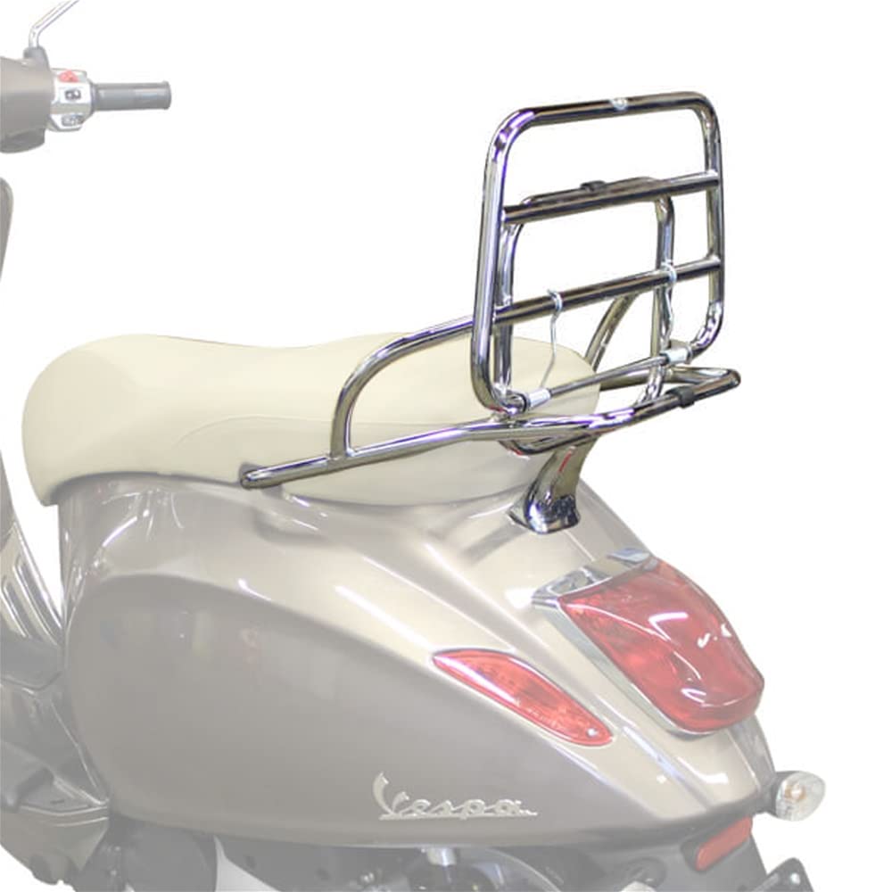 Cuppini Chrome Folding Rear Rack; Vespa Primavera and Sprint Scooters