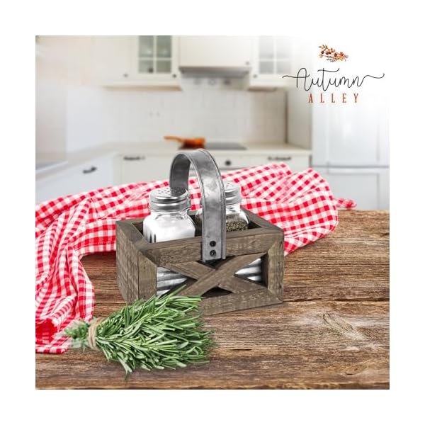   Autumn-Alley-Barn-Door-Rustic-Salt-and-Pepper-Shakers-Set-in-Wood-and-Galvanized-Caddy-Farmhouse-Salt-and-Pepper-Shakers-For-Rustic-Kitchen-Decor-Rustic-Kitchen-Accessory-for-your-Country-Kitchen