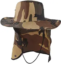 Chapéu Pescador Camping Australiano Proteção Nuca Pescoço Uv (Camuflado Preto e Caqui)