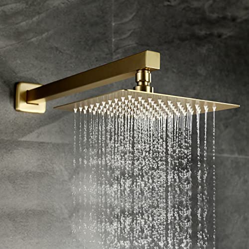 Sistema de ducha de lluvia SUMERAIN en acabado dorado cepillado con ducha de mano y válvula mezcladora equilibrada por presión | Válvula mezcladora antiscald para ducha, cabeza de ducha de lluvia de 8 pulgadas, válvula de empotrar de latón miniatura 4