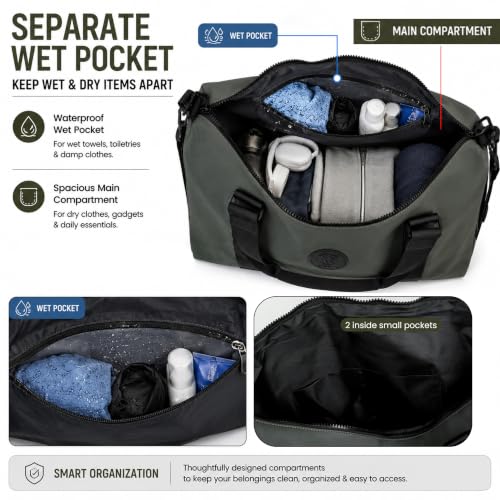 Image of Storite Travel Duffel Bag for Women & Men, Water-Resistant Nylon Weekender Bag with Adjustable Shoulder Strap, Lightweight Overnight Luggage Bag for Travel, Sports & Daily Use (Olive Green)