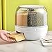 Wnnideo Rotating Grain Storage Bin 6 Grids Rice Container One-Click Output Large Capacity Food Dispenser For Rice Grains Sealed Moisture Proof Organizer (Small)
