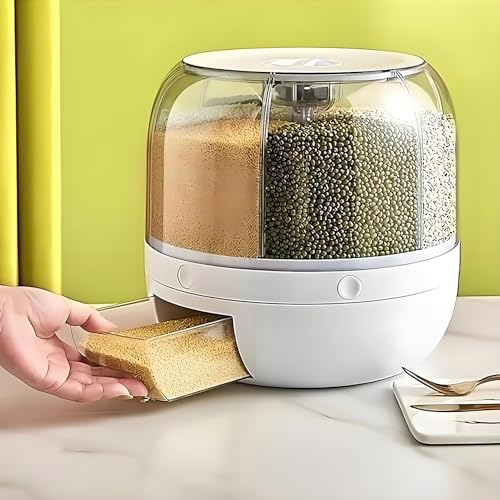 Rotating Grain Storage Bin 6 Grids Rice Container One-Click Output Large Capacity Food Dispenser For Rice Grains Sealed Moisture Proof Organizer (Small) - Image 3