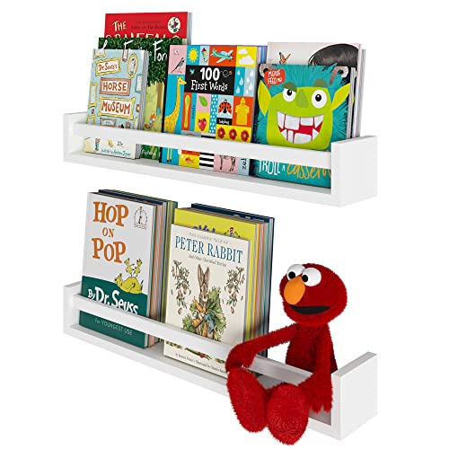 Image of Wallniture Utah 24" Wall Bookshelf for Kids Room, White Floating Nursery Decor Book Shelves, Wood, Set of 2