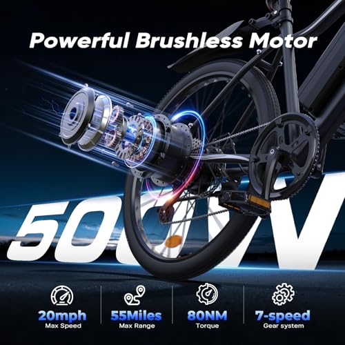 Electric Bike - Electric Bike for Adults 500W/750W, Up to 55 Miles, 20MPH Electric Mountain Bike, 26'' Tires Lightweight - Additional View