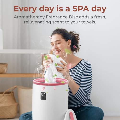 Image of SereneLife Towel and Blanket Warmer - Single Touch Portable Towel Heater for Bathroom, Fragrant Disc Holder, LED Ring, 2 Large Towel Capacity, Built-in Timer (15-60 mins), Auto Shut-Off (Pink)