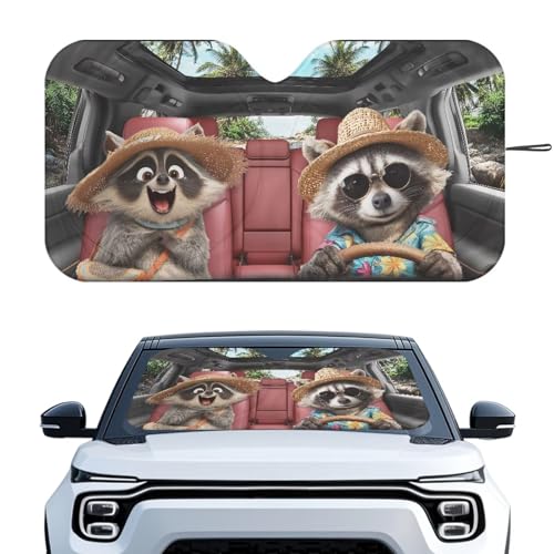 Image of Funny Raccoon Car Front Windshield Sun Shade Reflect UV Sun and Heat Foldable Car Windshield Sunshades Interior Accessories Protection Universal Vehicle Accessories