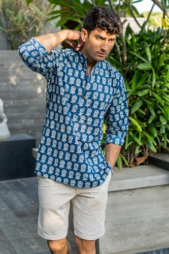 Shasak Agean Blue Short Kurta With Flower Print2
