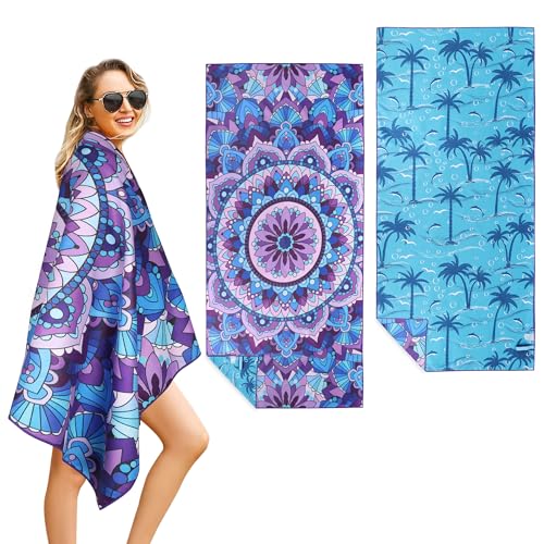 Plliocse Microfiber Beach Towel, Double Sided Microfibre Beach Towel 180x81cm, Extra Large Microfibre Lightweight Beach Towel Quick Dry for Swim,Travel,Picnic,Yoga (Purple)