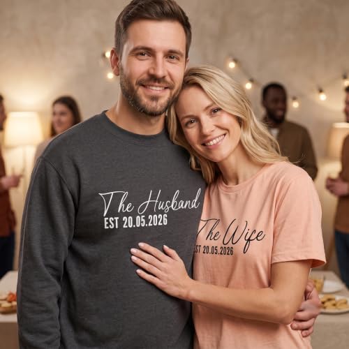 Image of Anniversary Matching Shirts, for Couple, Heart Design T-Shirt Set, Wedding Present, Honeymoon Outfit