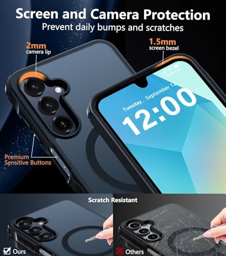 Image of Elzzi Magnetic Guard Designed for Samsung A16 5G Case Translucent Matte Hard PC + TPU Back Cover [Compatible with MagSafe] Anti-Scratch Phone Case (Black)