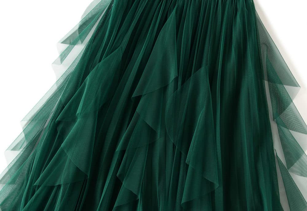 Faldas para Mujer Cintura Elástica,Faldas Maxi para Mujer Cintura Elástica Volantes De Malla Fluida Falda Blanca De Invierno Faldas Plisadas Falda De Talle Alto(Green One Size)