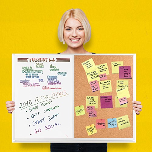 Dry Erase Cork Board Combo Set - 28 x 20 Magnetic White Board and Cork Bulletin Combination Board, Use as Vision, Message Board, Memo Board - 2 Dry Erase Markers, Eraser, Magnets, Push Pins - Thumbnail 5