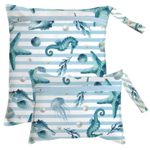 SUPERDANT 2 piezas Bolsa seca impermeable con diseño de vida marina, gran capacidad, plegable, bolsillos para traje de baño, toalla, playa, gimnasio y viaje
