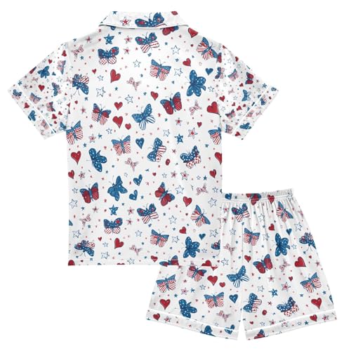 senya Butterflies Hearts Stars Satin Summer Pajama Sets Silk Short Sleeve Button Down Sleepwear2