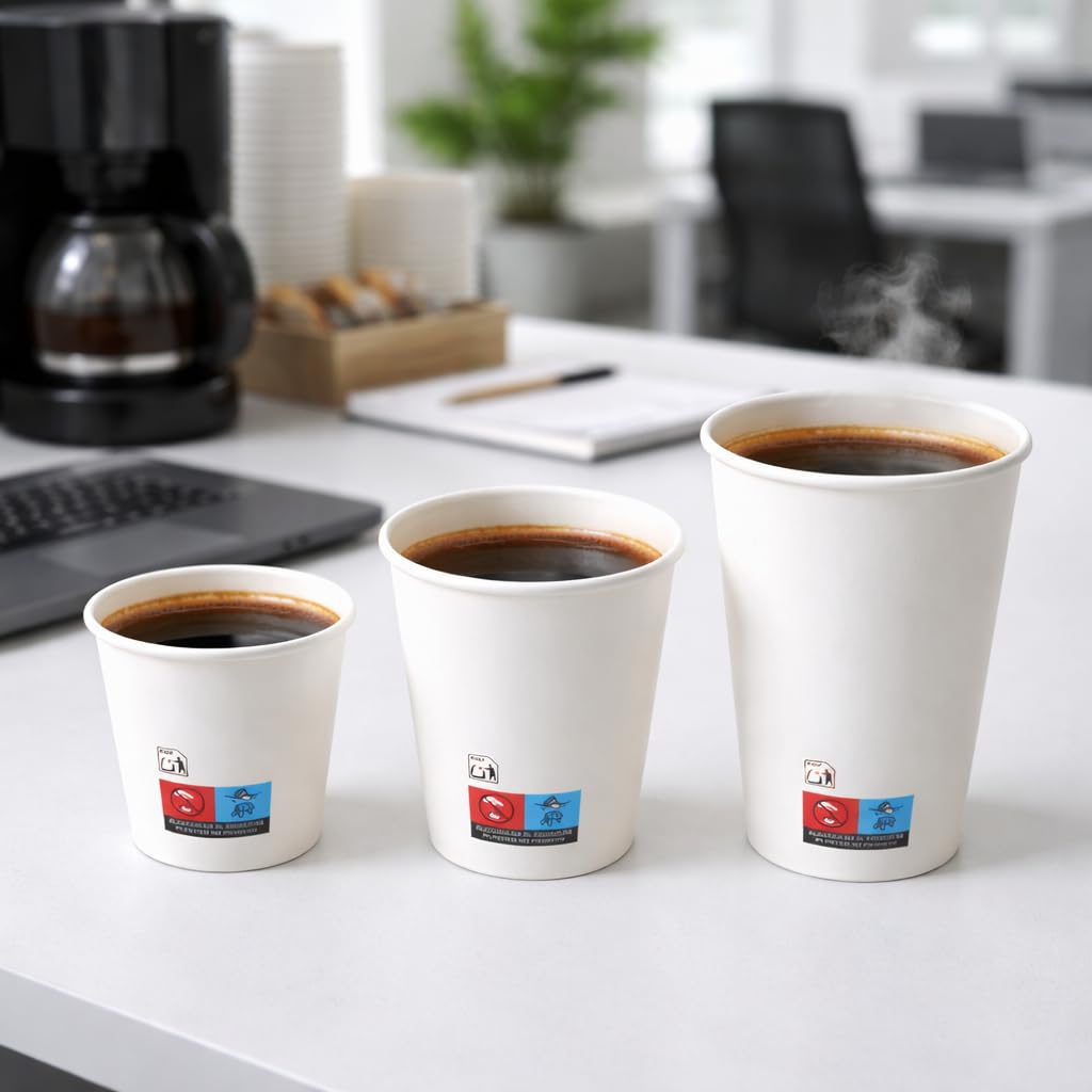 Vasos café desechables - Vasos de cartón reciclables para café caliente – Resistentes y aptos para bebidas calientes o frías (500, Blanco, 360 cc)