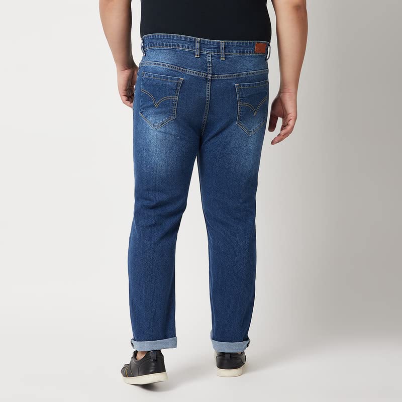 Image of Zush Men's Plus Size Stretchable Dark Blue Color Mid Rise Solid Regular Fit Jeans