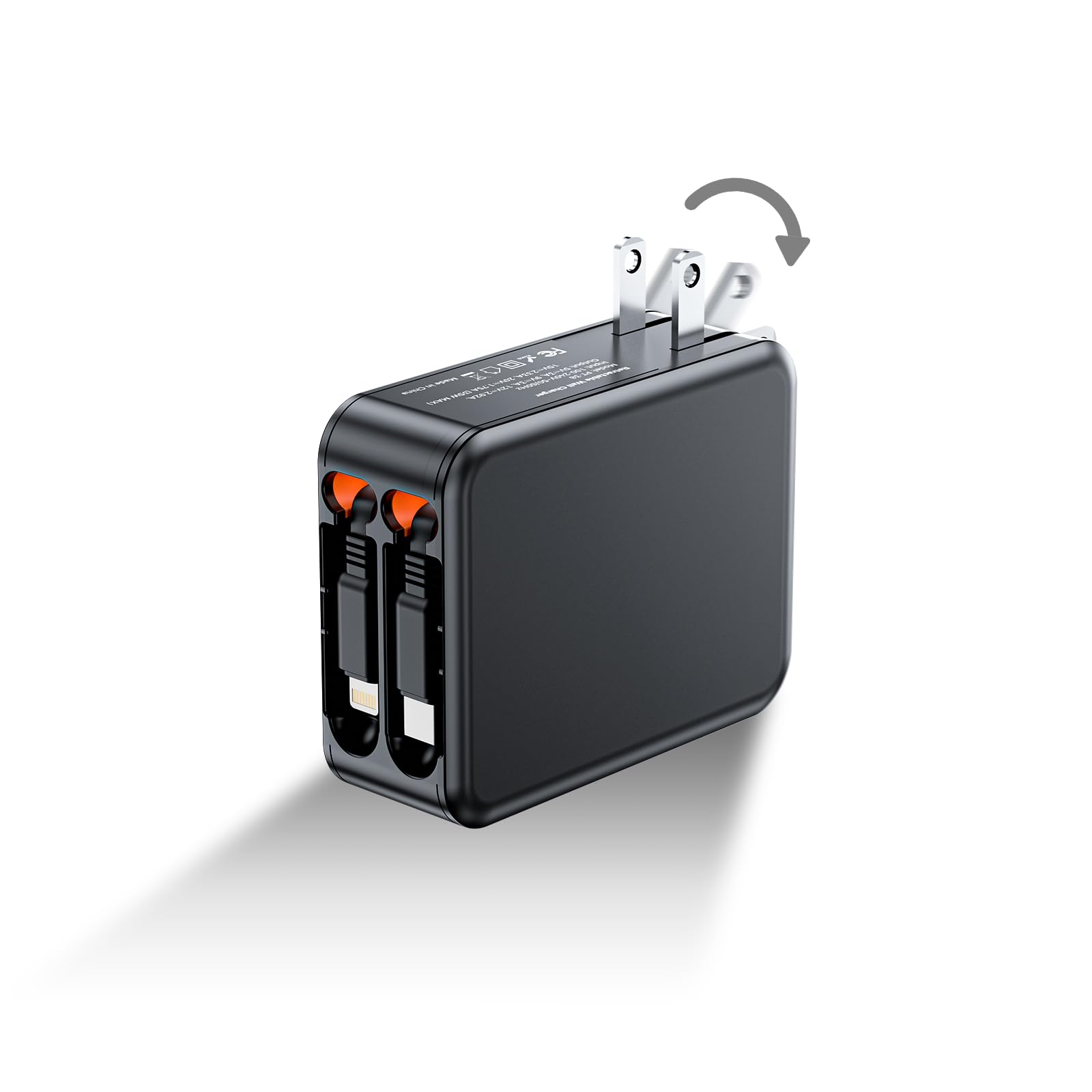 3 in 1 Retractable Wall Charge with Dual Cables, 35W USB C Charger Block with Foldable Plug, 62W Power Adapter Fast Charging for iPhone 16/15/14/13/12/11 Series, Pad, LG, Samsung and More