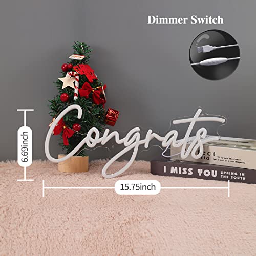 Image of Britrio Congrats Neon Sign for Congratulations Graduation Wedding Ceremony Birthday Party Celebration Banquet Backdrop Grad Gift - White 5V USB Powered - 15.75 inch x 6.69 inch Acrylic LED Neon Sign