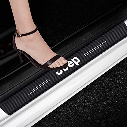 4PCS Carbon Fiber 3D Car Door Sill Protector Sticker Suit for Jeep Car Logo,Welcome Pedal Car Entry Guards Trims Anti-Kick Scratch Resistant Car Interior Accessories Cover Panel Sticker