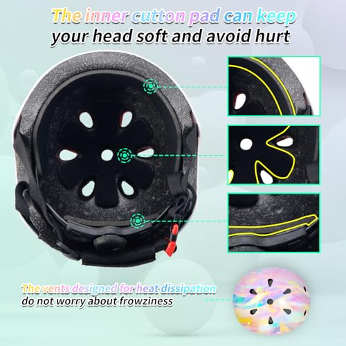Image of Adjustable Gradient Color Kids /Toddler Bike Helmet for 1-2-3-5-8-14 Years Boys Girls,Skateboard Helmet with Knee and Elbow Pads Wrist Guard Roller Skates,Cycling,Skating Scooter Longboard
