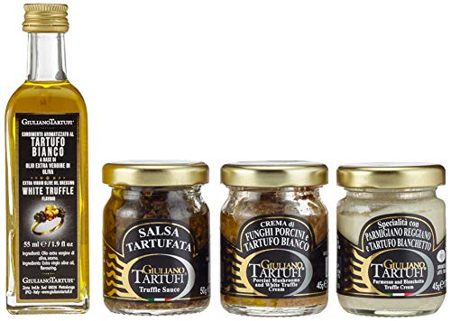 Geschenkset Trüffel to go von Giuliano Tartufi mit Trüffelöl und drei verschiedenen Trüffelcremes