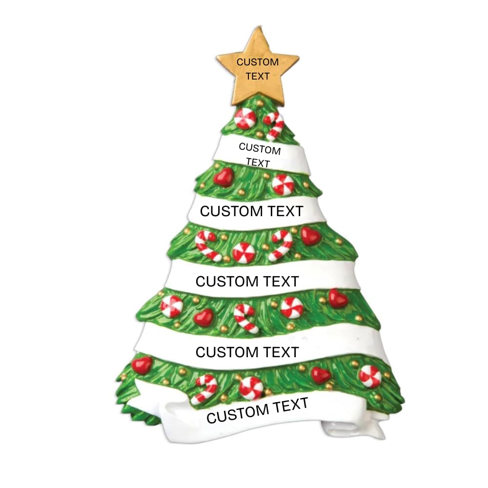 Marco Paul Interiors Family Christmas Tree Marco Paul, Personalised Ceramic Christmas Tree Decorations - Festive Hanging Bauble With Ribbon - Xmas Ornament With 5 Customisation Spaces – Christmas Decorations & Seasonal Keepsake