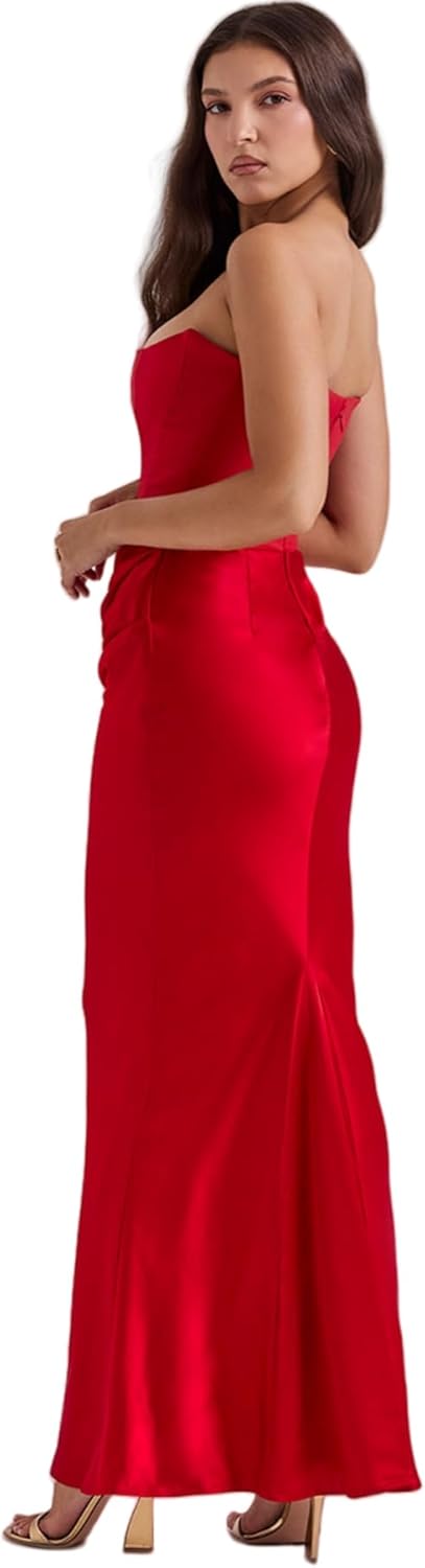 ANKOMINA Women's Strapless Boned Corset Satin Dress Sexy Backless Pleated Stitching Dresses for Wedding Cocktail - Image 4