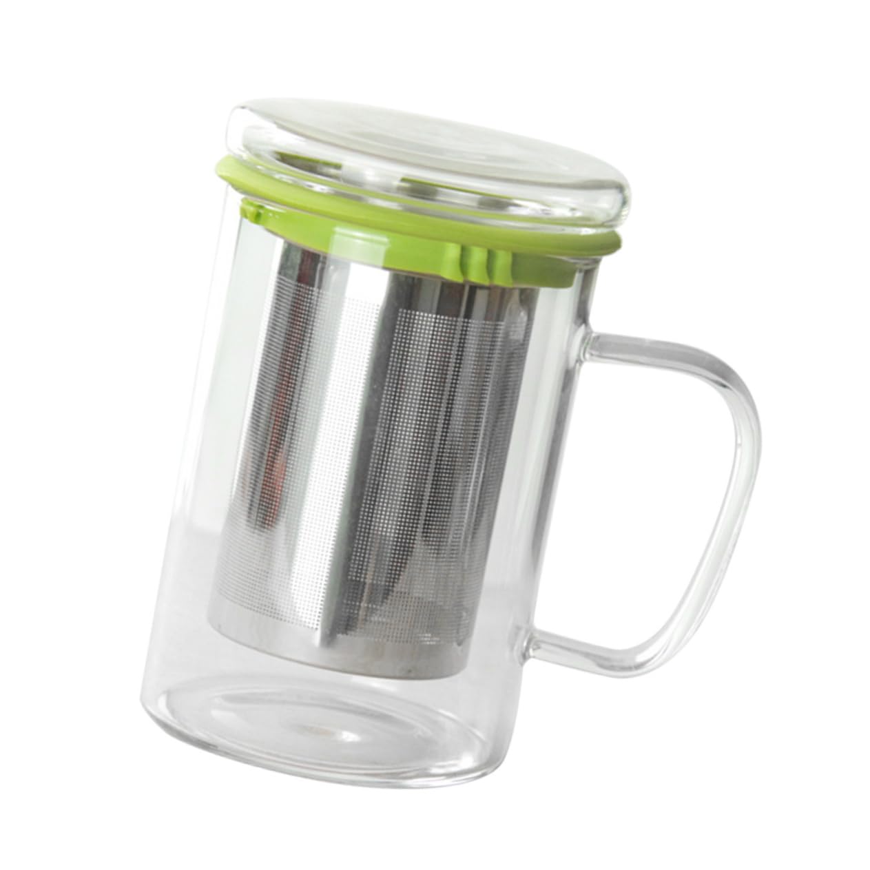 Tasse à thé infuseur en verre résistant à la chaleur mug transparent avec couvercle vert