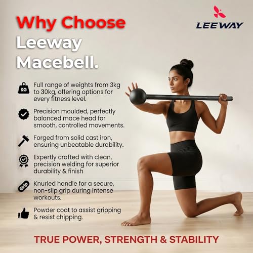 Image of Leeway (30kg) Macebell Mugdar Meel Indian Clubbell for Functional Training & Strength | Cast Iron Macebell | Gada Style Traditional Fitness Tool, Shoulder Mobility, Grip Strength (30kg Steel Mace)