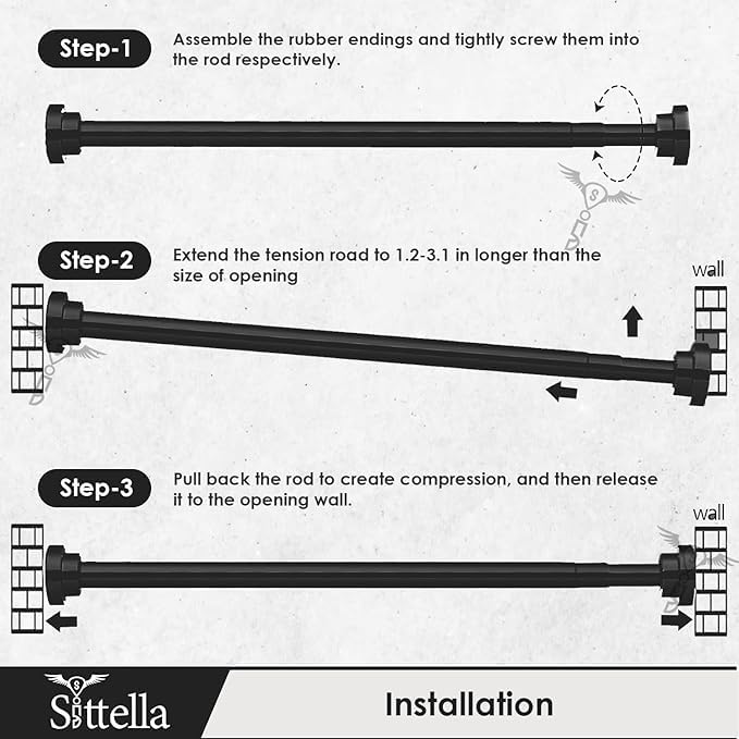 Image of SITTELLA (155Cm To 290Cm) Extendable Shower Curtain Tension Rod Non-Drilling Anti-Skid Spring Pull Rod - Stainless Steel, Black