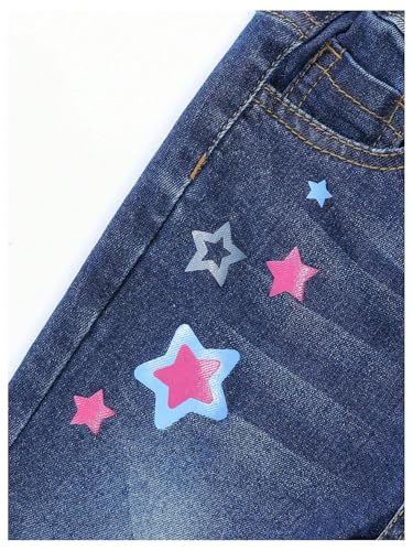 WDIRARA Girl's Star Print High Waist Flare Bell Bottom Jeans Stretchy Denim Pants4