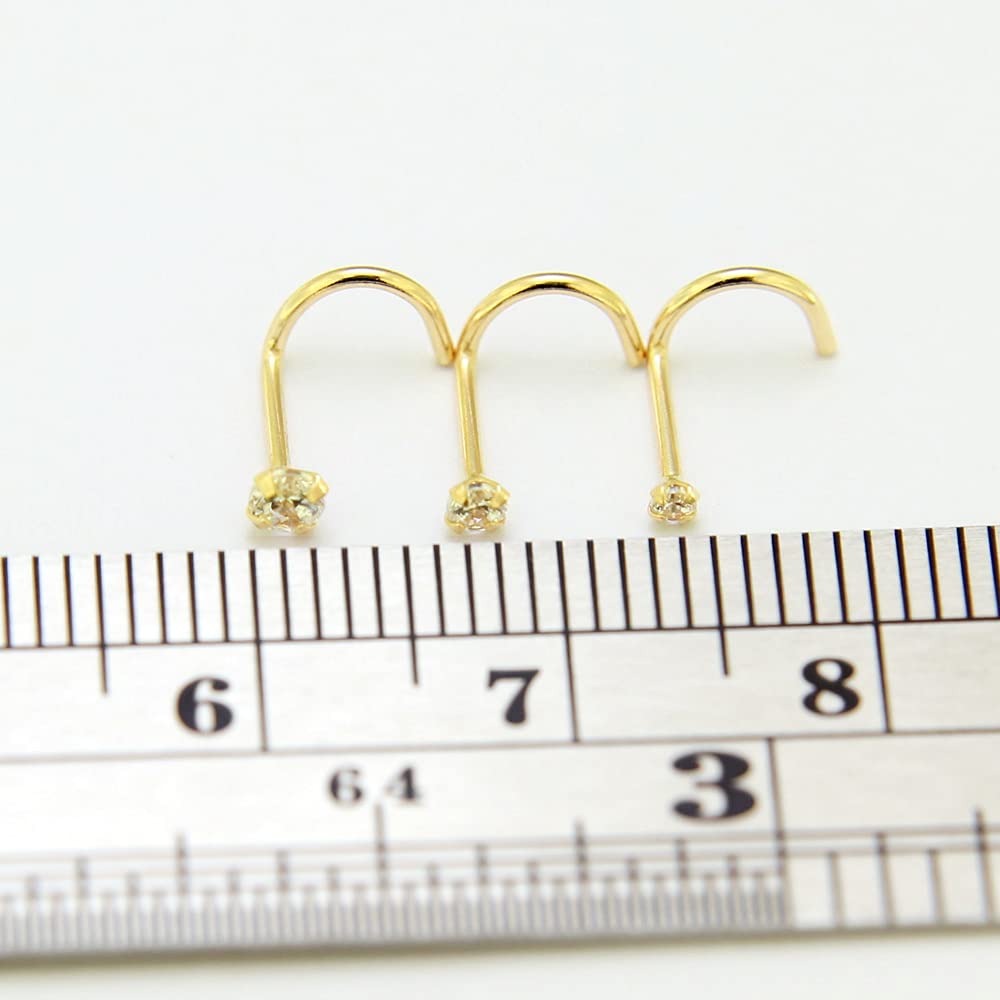 Monster Piercing | 9K Gold Echtgold | Nasenpiercing Nasenstecker Stud | Kristallstein | Stabstärke: 20G (0,8 mm) | Stablänge: 7mm | Steingröße: 1,5mm bis 2,5mm | Hypoallergen