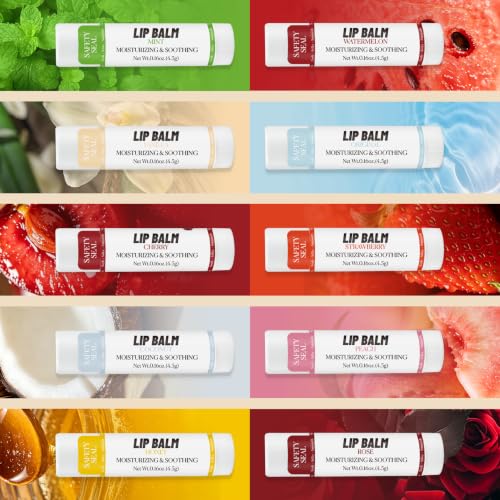 Image of 50 Pack Lip Balms Bulk Set Assorted Fruity Juicy Moisturizing Lipstick Balm Collection 10 Flavors Beeswax Lip Care Gift Box for Chapped Lips Party Favors Goodie Bags Classroom Office Gifts