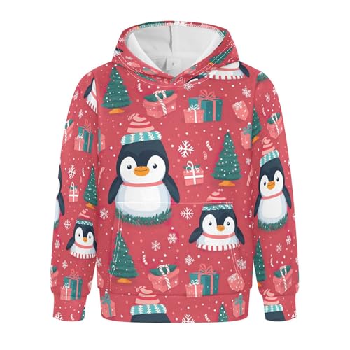 Kids Hoodies Sweaters Christmas Xmas Penguin Hooded Sweatshirts with Big Pockets for Boys Girls B0400424