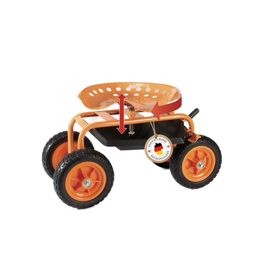 Siège de travail à roulettes pour jardinage - Siège de jardin - Chariot d'atelier avec roulettes - Charge maximale : 150 kg - Frein de stationnement - Pivotant à 360°