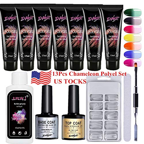Poly Nail Gel Kit 7 color Temperature change gel Gel Poly Nail Enhancement Builder Gel Nail Extension Poly Nail Gel Trial Kit for Starter and Professional Nail Technician All-in-One Kit