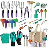 Blibly Garden Tools Set, 50 Pieces Garden Tools Suit with Storage Pocket, Outdoor Tool, Heavy Duty Gardening Work Set with Ergonomic Handle, Gardening Tools for Women Men